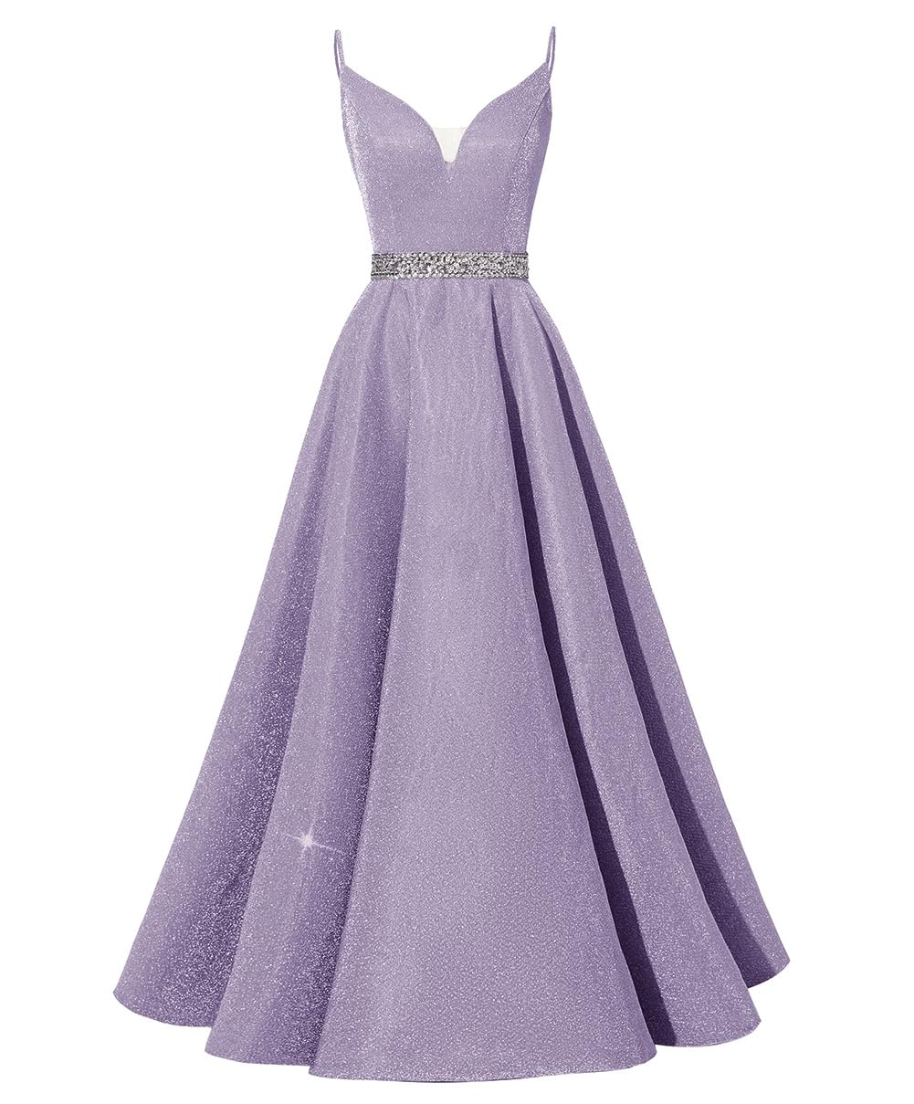 Yexinbridal Glitter Satin Prom Dresses Long 2026 V-Neck Spaghetti Beaded Belt Formal Evening Ball Gowns