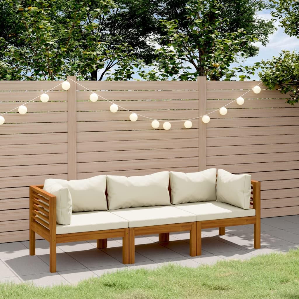 Canapé de jardin 3 places et coussin crème Bois d acacia massif