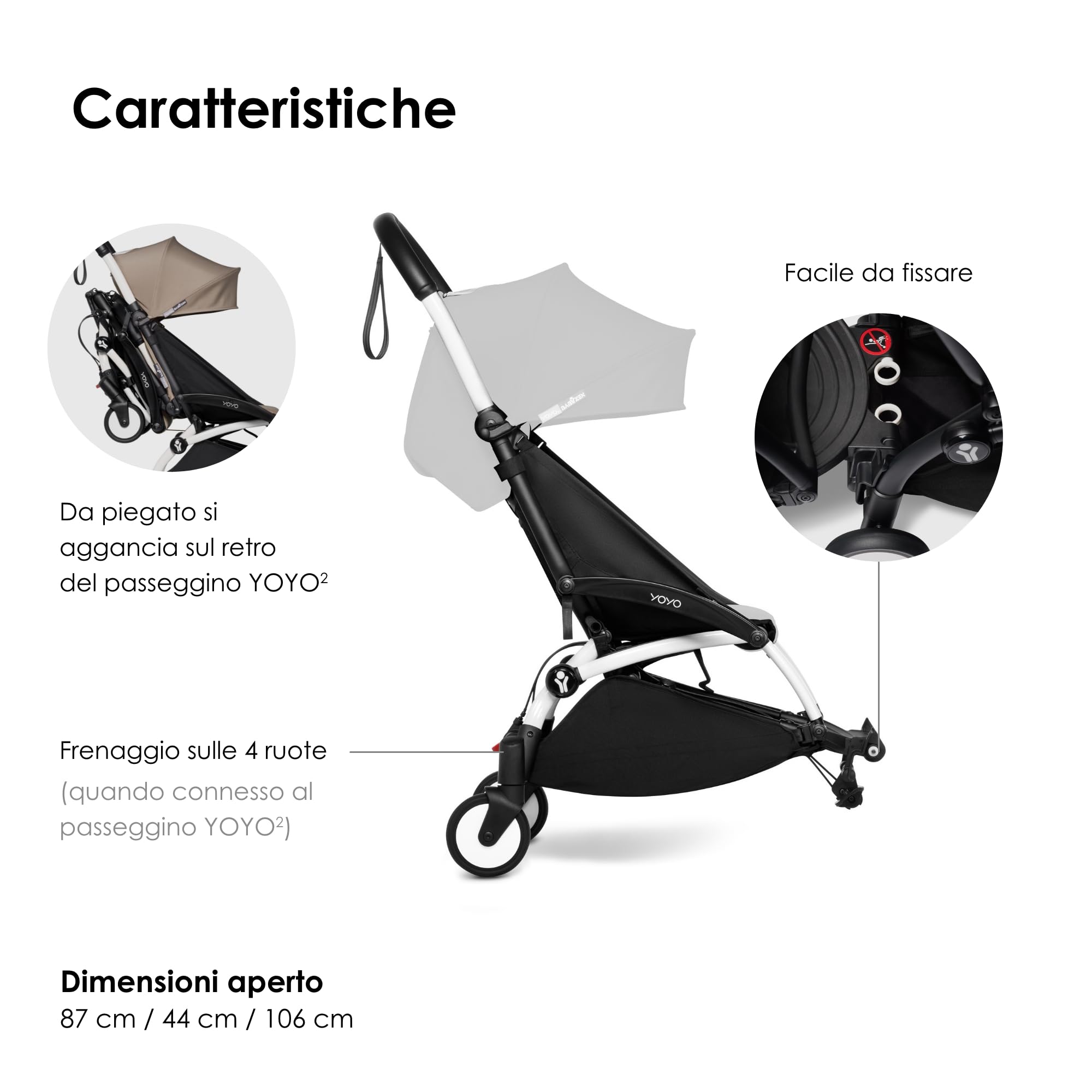 BABYZEN YOYO Connect, Bianco - Trasforma il tuo passeggino YOYO2 in un passeggino doppio - Compatto e maneggevole
