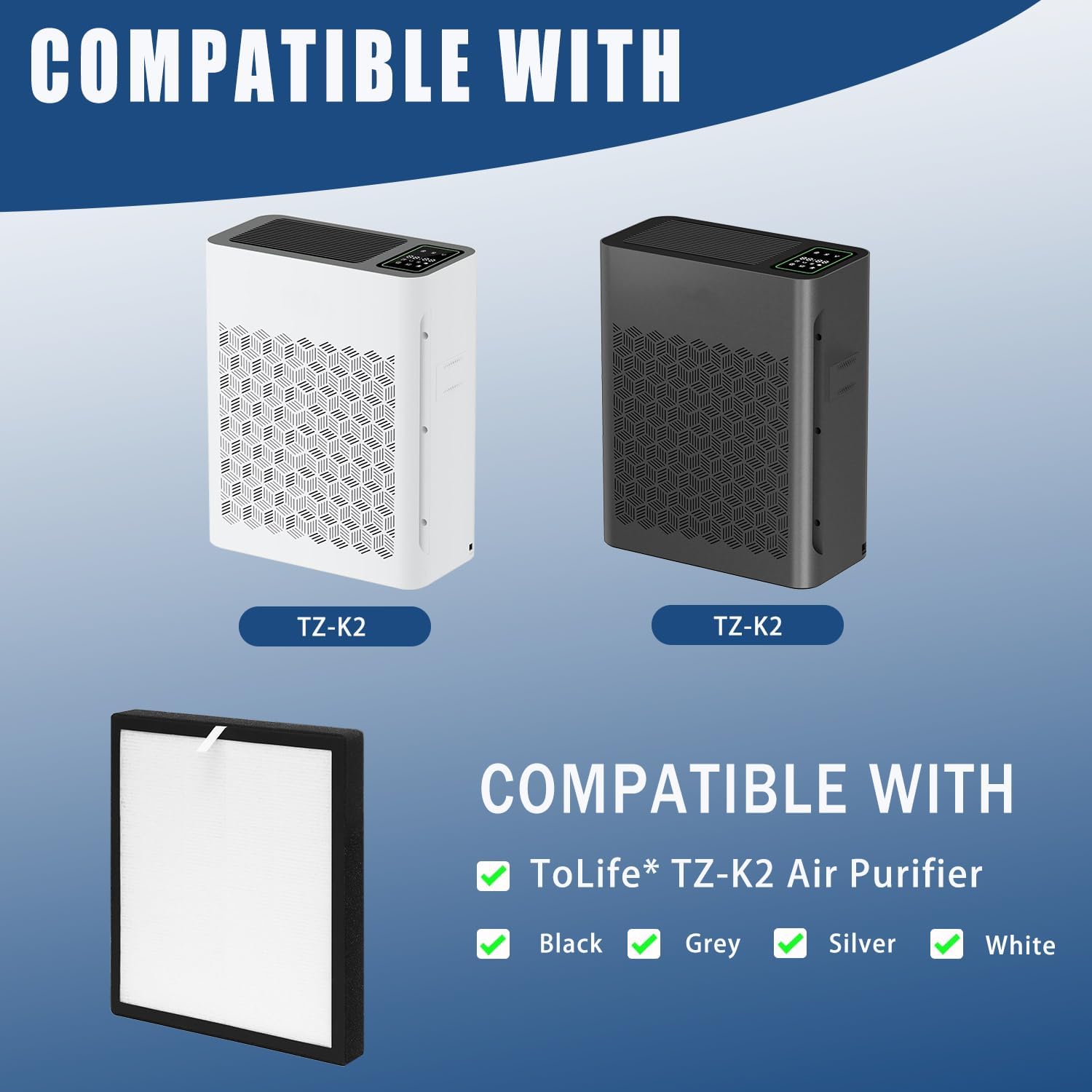 TZ-K2-A HEPA Filter, Compatible with ToLife TZ-K2 Air Purifier, TZ-K2-A Replacement Filters, 4 Pack