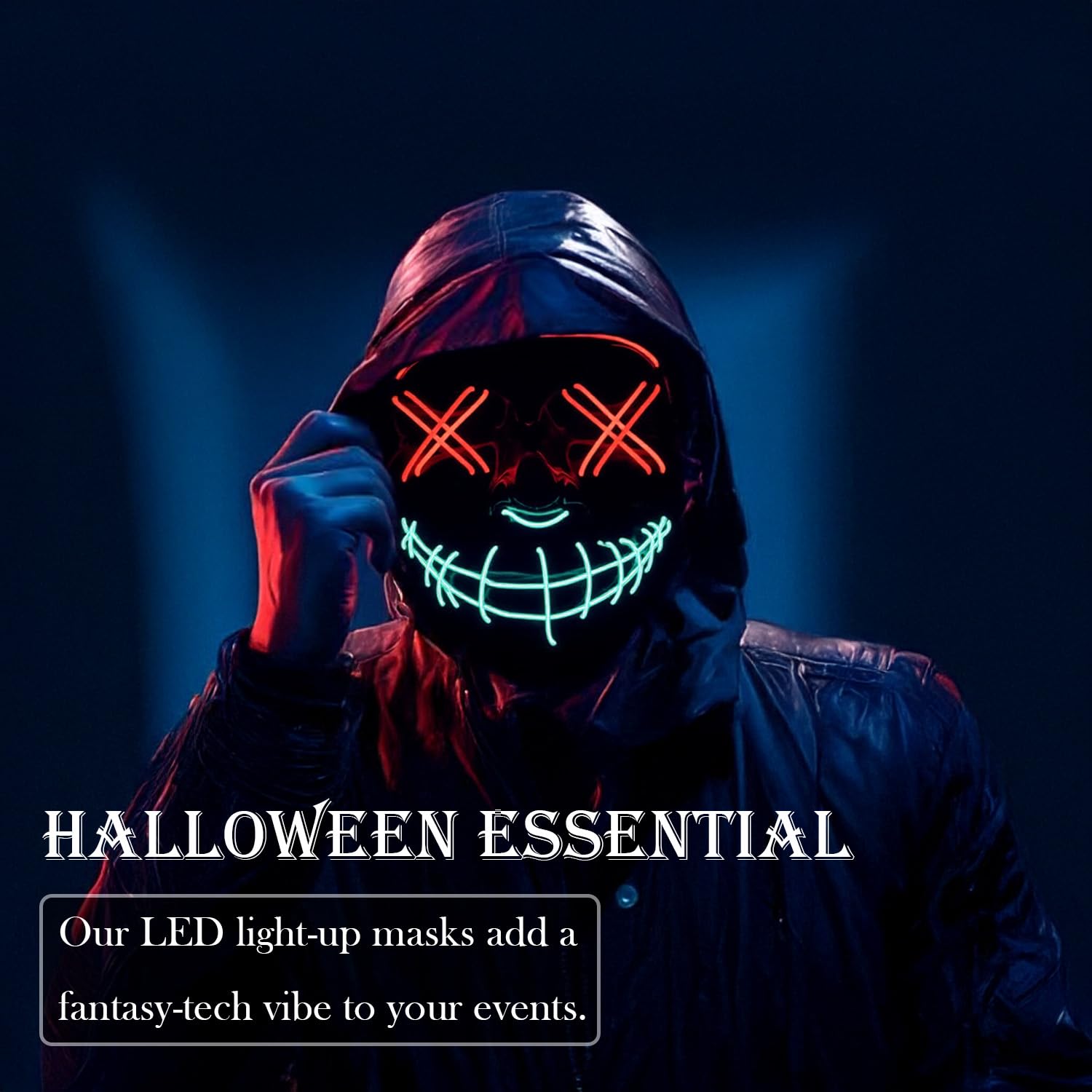 Halloween Mask with LED Lights - Scary Light-Up Mask for Costume Parties Cosplay, Masquerade & Carnival Festivals (black D) - Image 2
