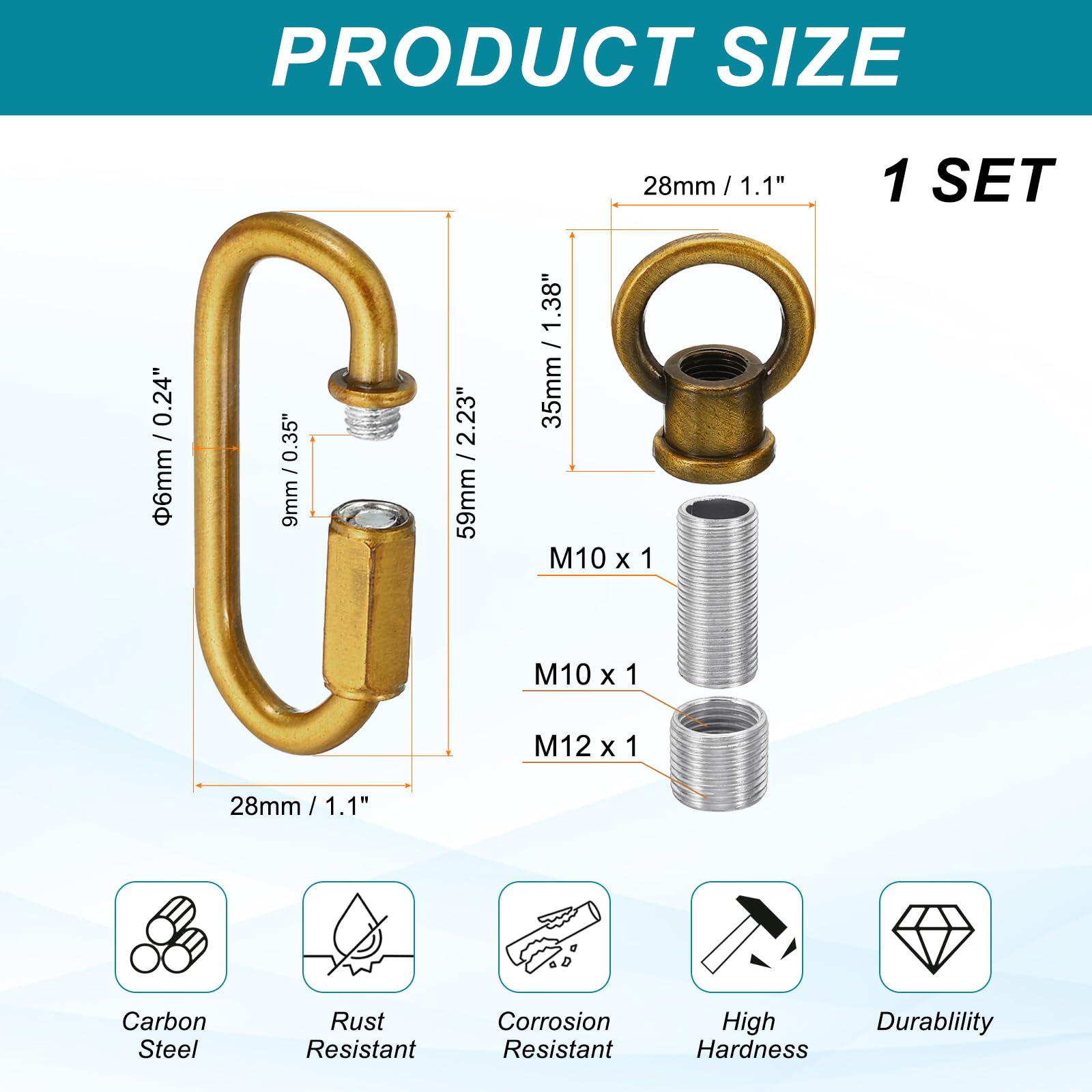 PATIKIL M10 Fine Thread Lamp Female Loop Holder with M12 Adapter Chain Quick Link - Image 2