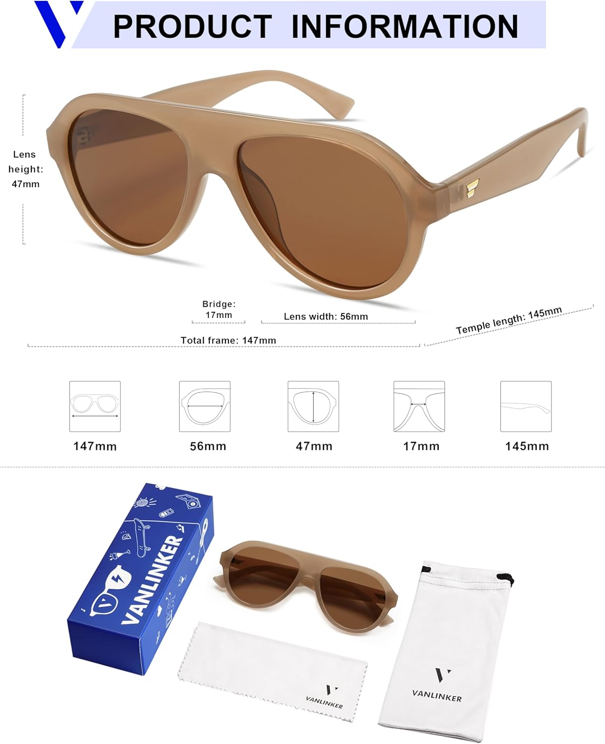 VANLINKER Retro Aviator Polarized Sunglasses for Men Women Trendy 70s Vintage Plastic Frame Sun Glasses VL9750 - Image 5