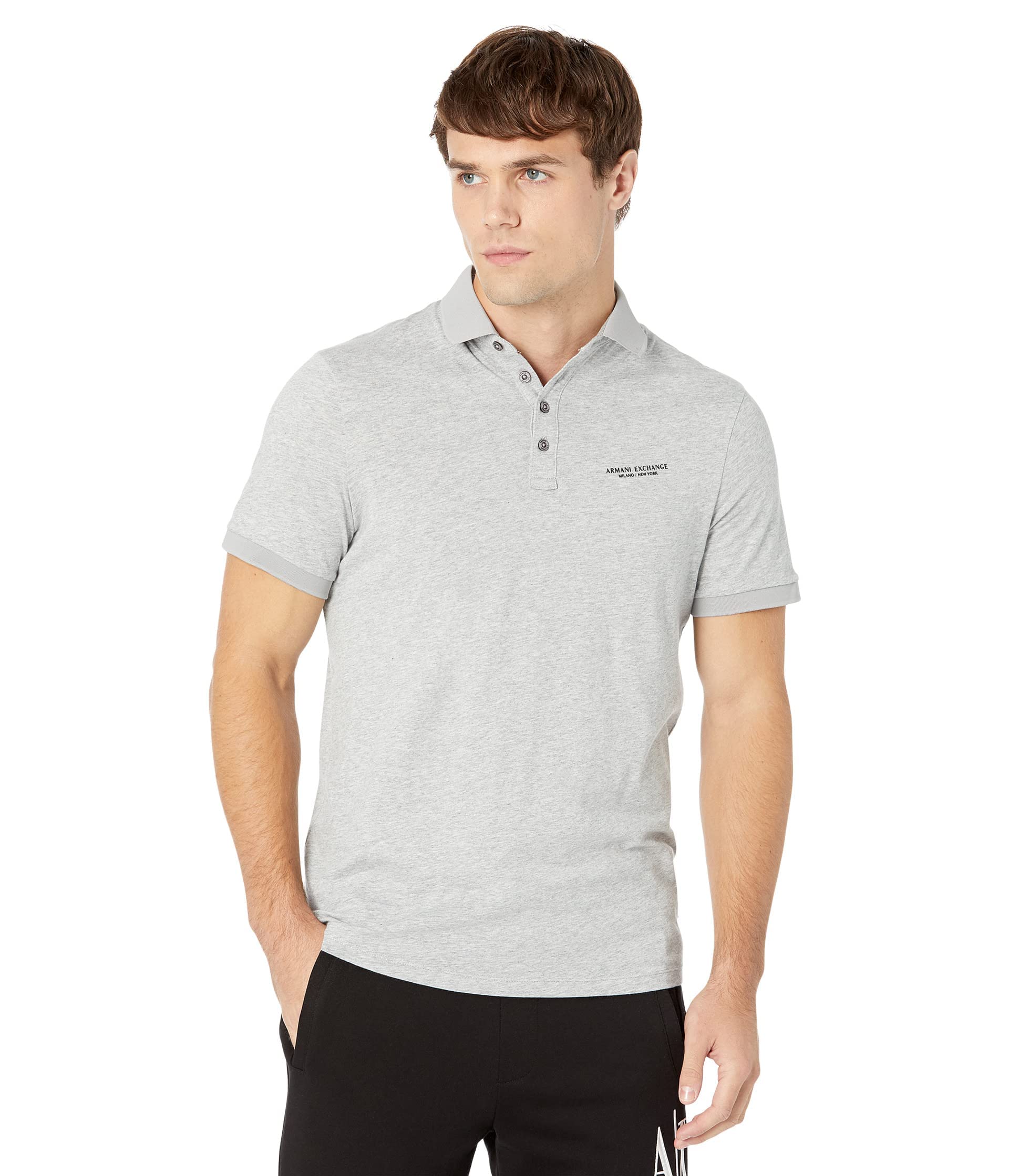 Armani Exchange Milano/NY Logo Jersey Polo, Gris (Bros BC06 Alloy HTR), Large Homme