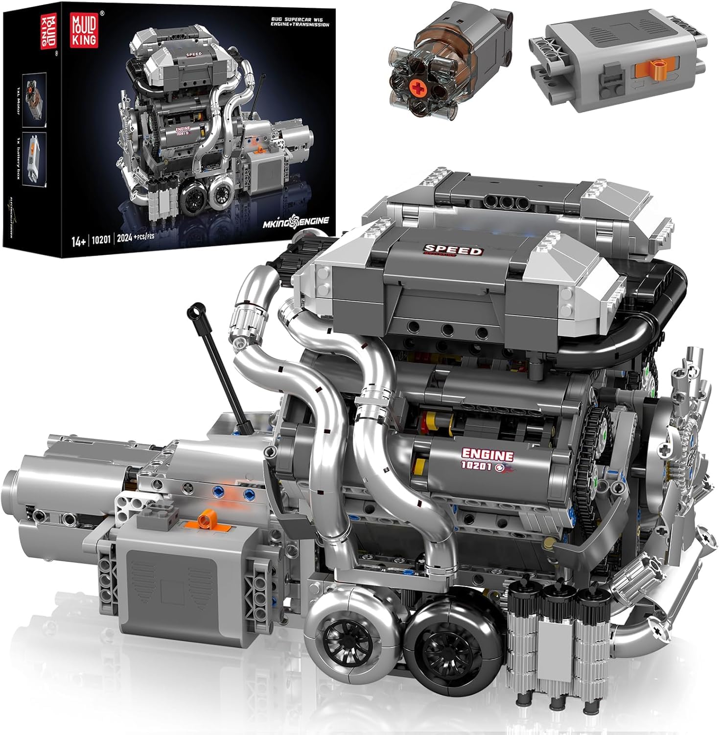 Mould King 10201 Tecnología W16 Motor Bloques de Construcción, Moc W16 Modelo de Motor Juguetes para Exhibir, Proyecto de Construcción de Motor de Coche Stem para Adultos (2024 PCS)