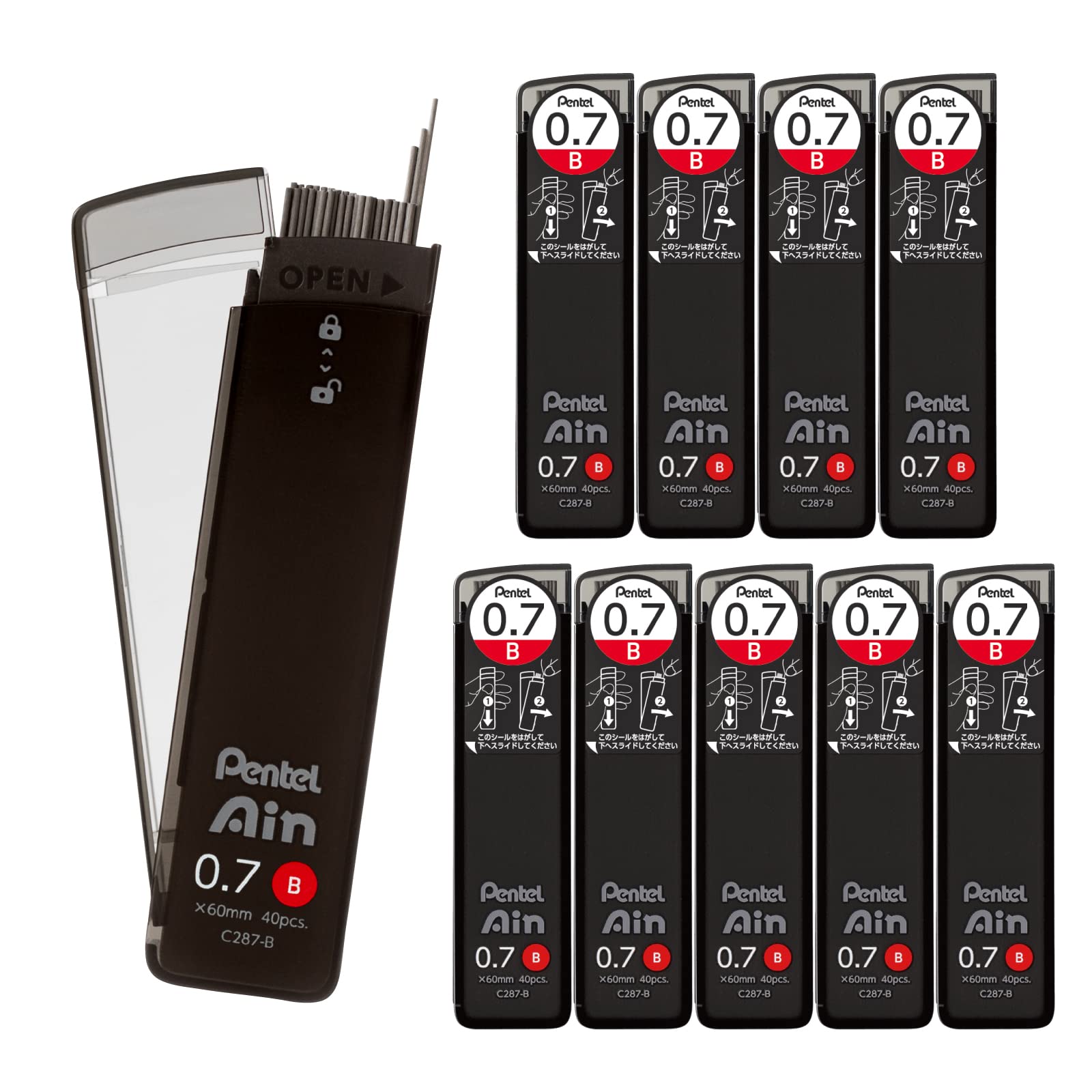 Pentel Ain Lead Refill • 0,7 mm • B • Box of 10