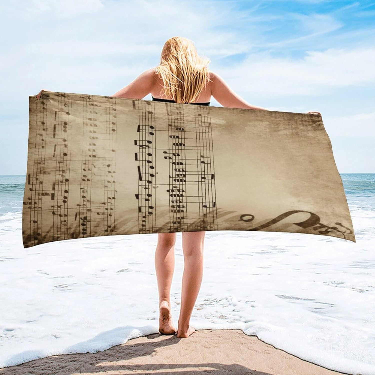 Music Notes on Old Paper Towel Vacation Accessories Essentials Soft Lighterweight，Bath Towel for Adults Women Men，Bath Towels Gift for All Occasions, Machine Washable.