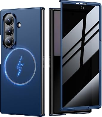LEKEVO Magnetic for Samsung Galaxy Z Fold 7 Case [Compatible with MagSafe][Built-in Privacy Screen Protector] Slim Hard PC Thin Shockproof Protective Phone Cases for Samsung Galaxy Z Fold 7, Blue