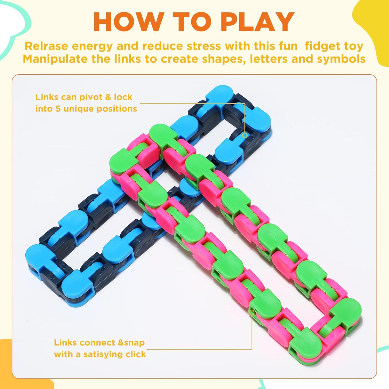 Sotiff 60 Packs Wacky Track Fidget Toy 24 Links Snap and Click Snake Fidget Toy Gift for Kids Adult Autism Stress Relief Therapy for Classroom Party Bag Filler Keep Mind Focused(Vivid Color,24 Links)