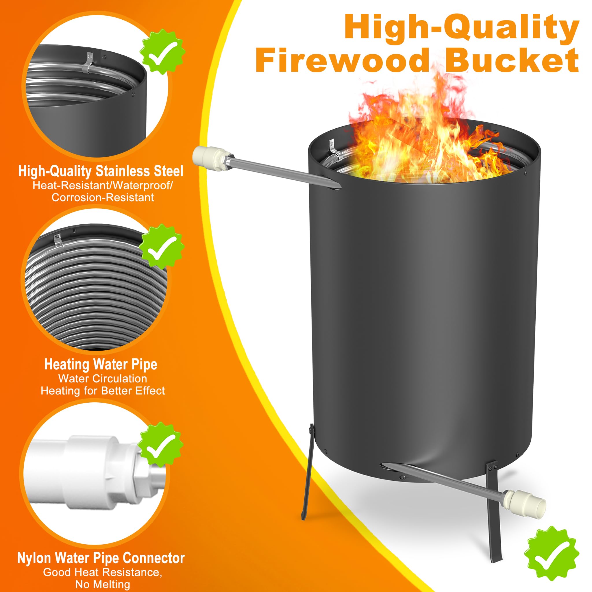 Barril de fuego con espiral de calefacción, diámetro de 32 mm/diámetro de 38 mm, estera ignífuga y bandeja colectora, color negro, ducha de jardín, calefacción, piscina, calentador de piscina