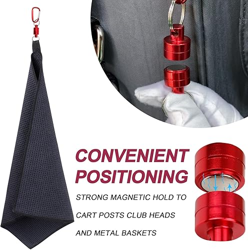 Miniatura 3 de Paquete de 2 toallas de golf magnéticas, toallas de golf para bolsas de golf para hombres, imán para sujetar a carritos de golf o clubes, toallas de