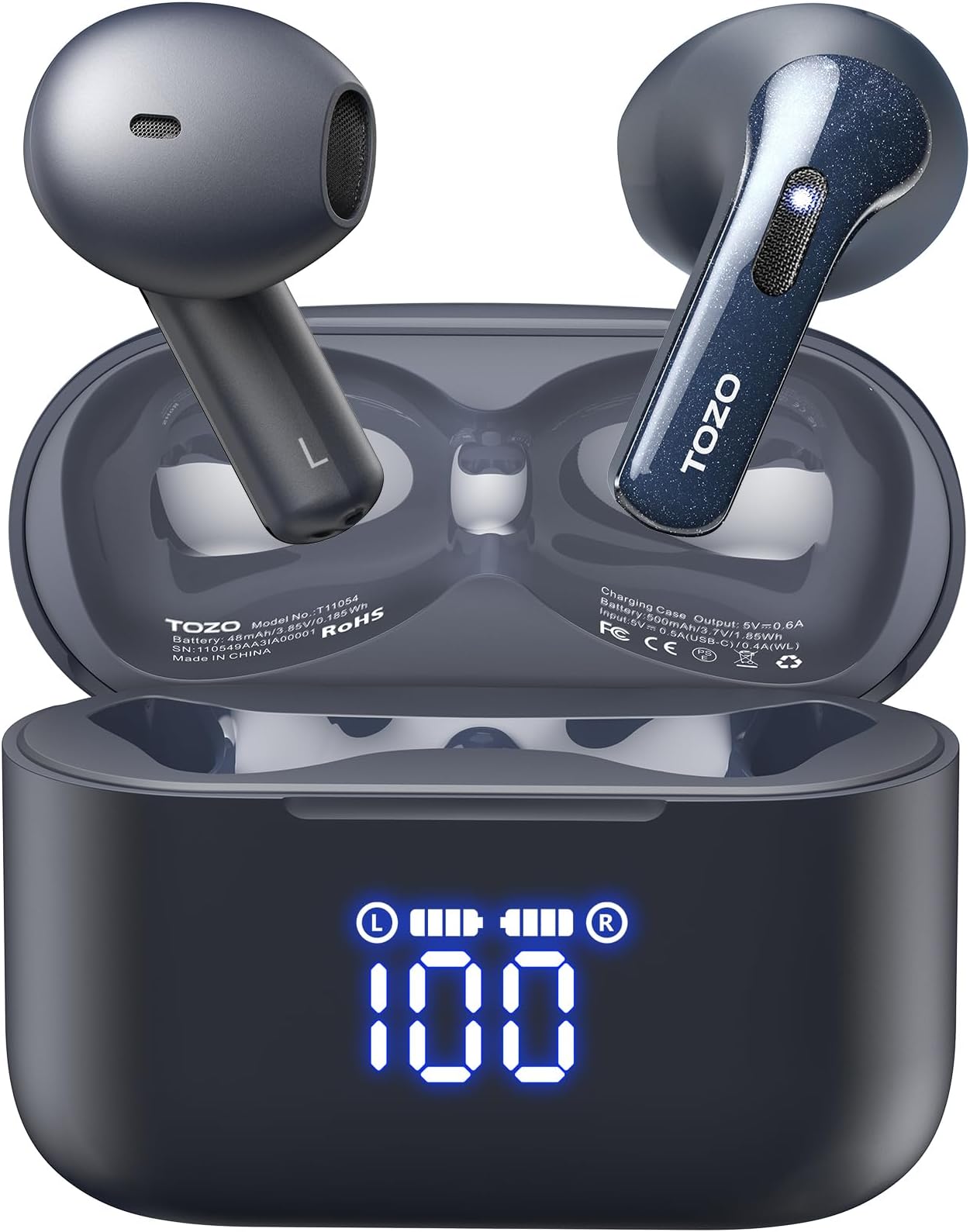 T21 Wireless Earbuds, 5.3 Bluetooth Headphone, Sem in Ear with Dual Mic Noise Cancelling, IPX8 Waterproof, 44H Playback Stereo Sound with Power Display Wireless Charging Case Blue