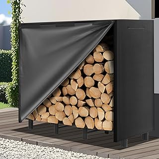 4FT Firewood Rack Outdoor with Cover, Heavy Duty Adjustable Firewood log Storage & Holder, Wood Pile Lumber Storage Rack Stacking Outside for Courtyard Patio.