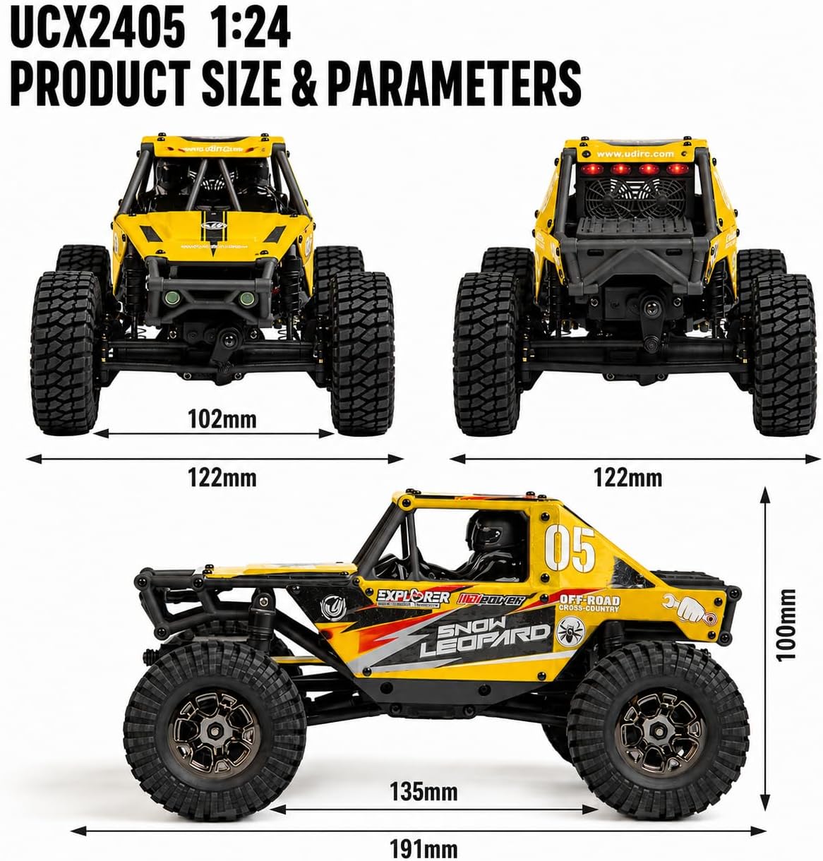 UDIRC Upgraded UCX2405PRO 1/24 Brushless RC Crawler, FOC 4WS RC Rock Tuck | FOC Outrunner Motor, 2-Speed, Cruise Control, RTR 4x4 RC Crawler, Upgraded Drag Brake, Hall Effect Radio & Foam-Filled Tires
