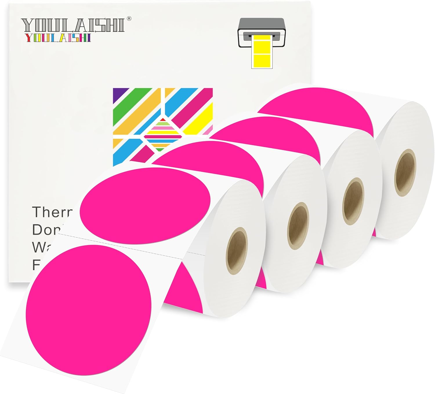 3 X 3 Inch Color Coding Dot Labels Circle Thermal Printable Waterproof 2000 Pcs Round Stickers Adhesive Writable for Office, Home, Garage, DIY Sticker, Barcodes, Name Tag, Fluorescent Pink