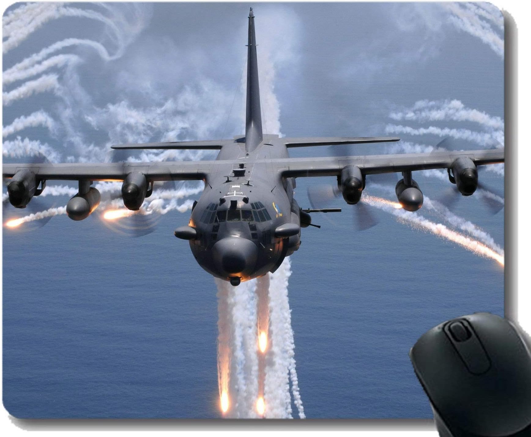 Mouse Pad with Stitched Edge,Military Lockheed AC 130 Mouse Mat,Non-Slip Rubber Base Mousepad