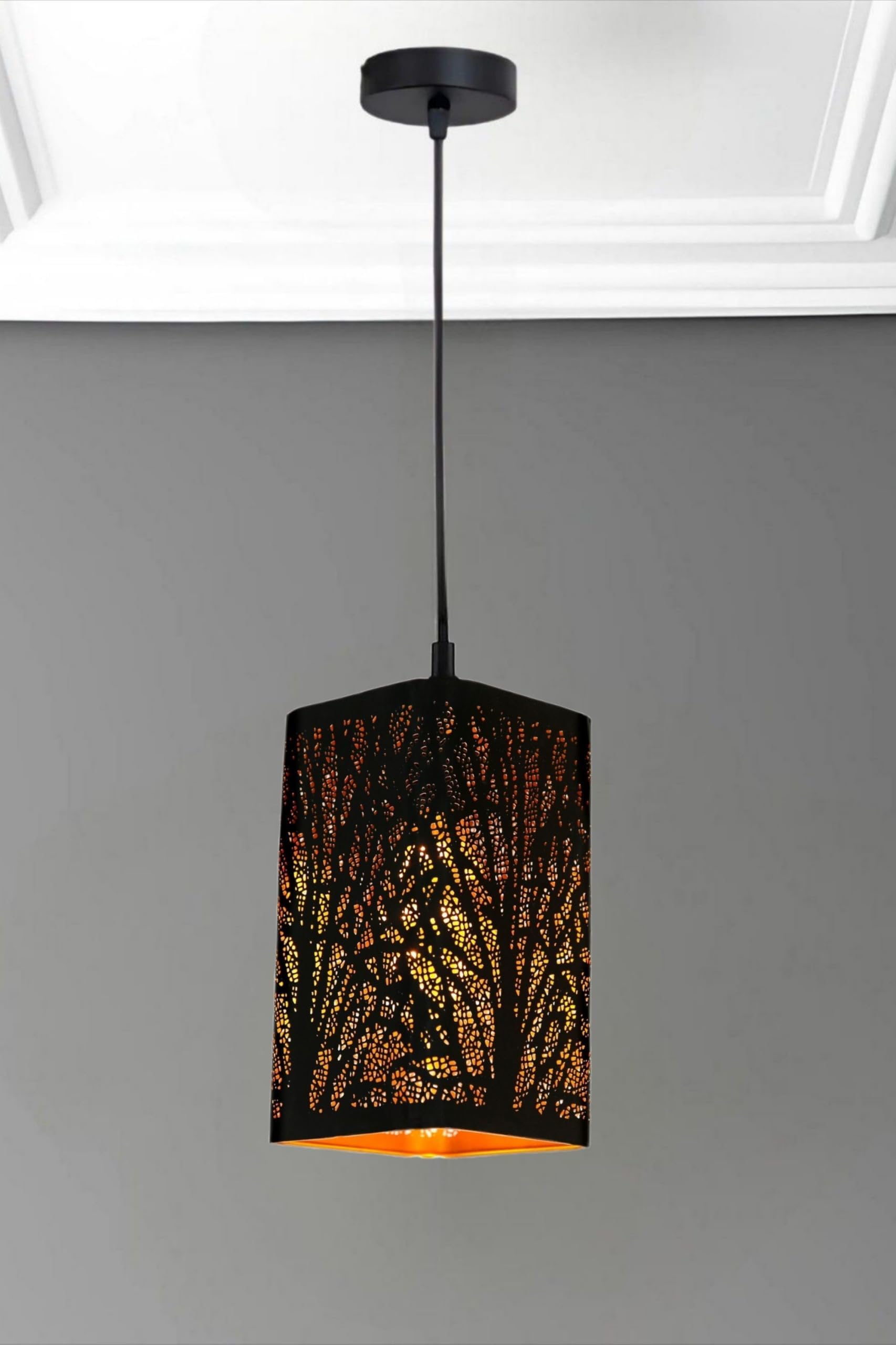 Metal Lezer Cutting Lamp Pendant Lamp | Chandelier| Hanging Lamp for Living Room| Ceiling Lamp for Bedroom, Balcony, Restaurant, Home Decor (Forest Design)(Bulb Not Included)