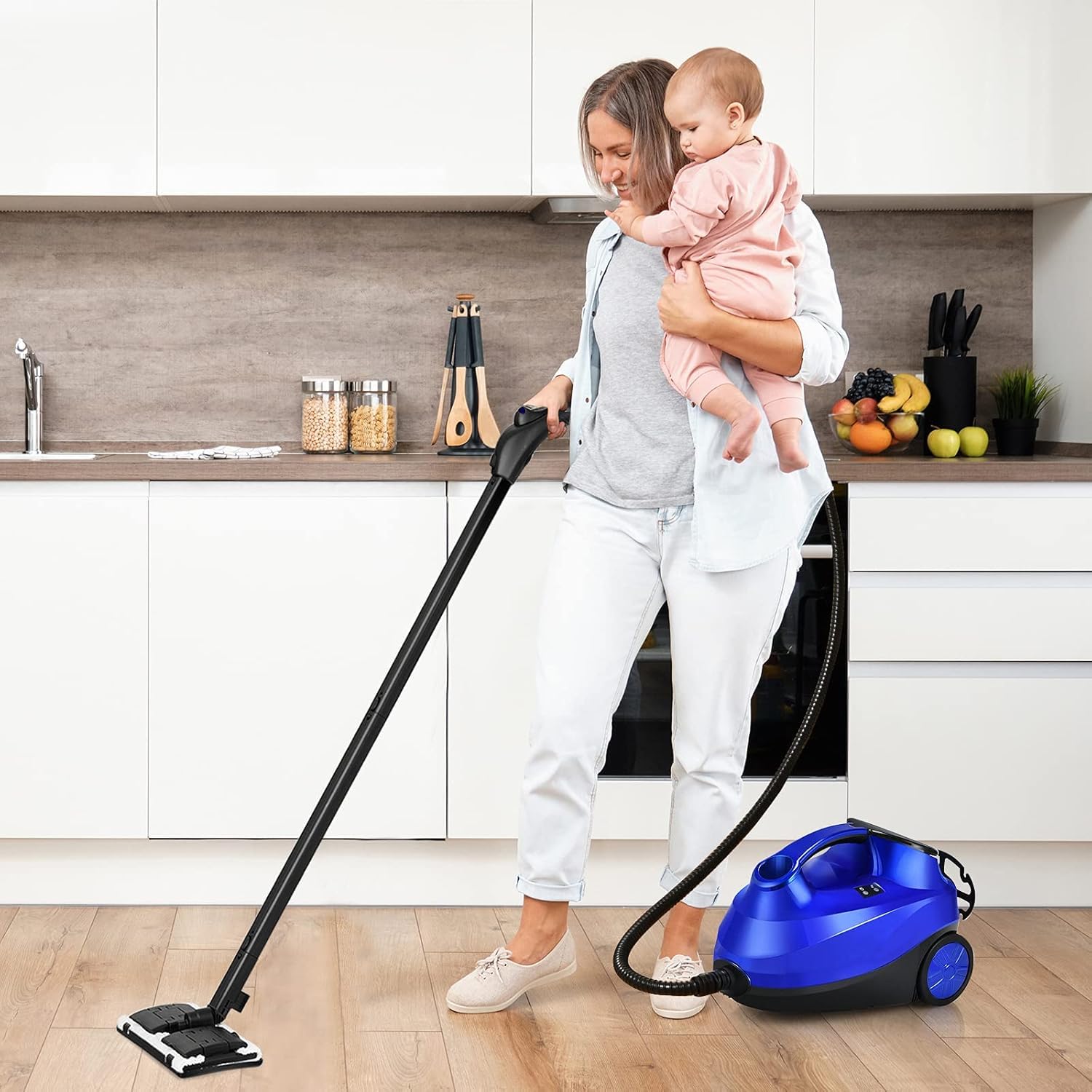 RELAX4LIFE Vaporeta Limpieza Hogar 2000W con Depósito 1,5L, Limpiador a Vapor con 19 Accesorios, Caldera de Alta Presión 4 Bar, Temperatura hasta 108°C y Cable de Alimentación 3,7M (Azul)