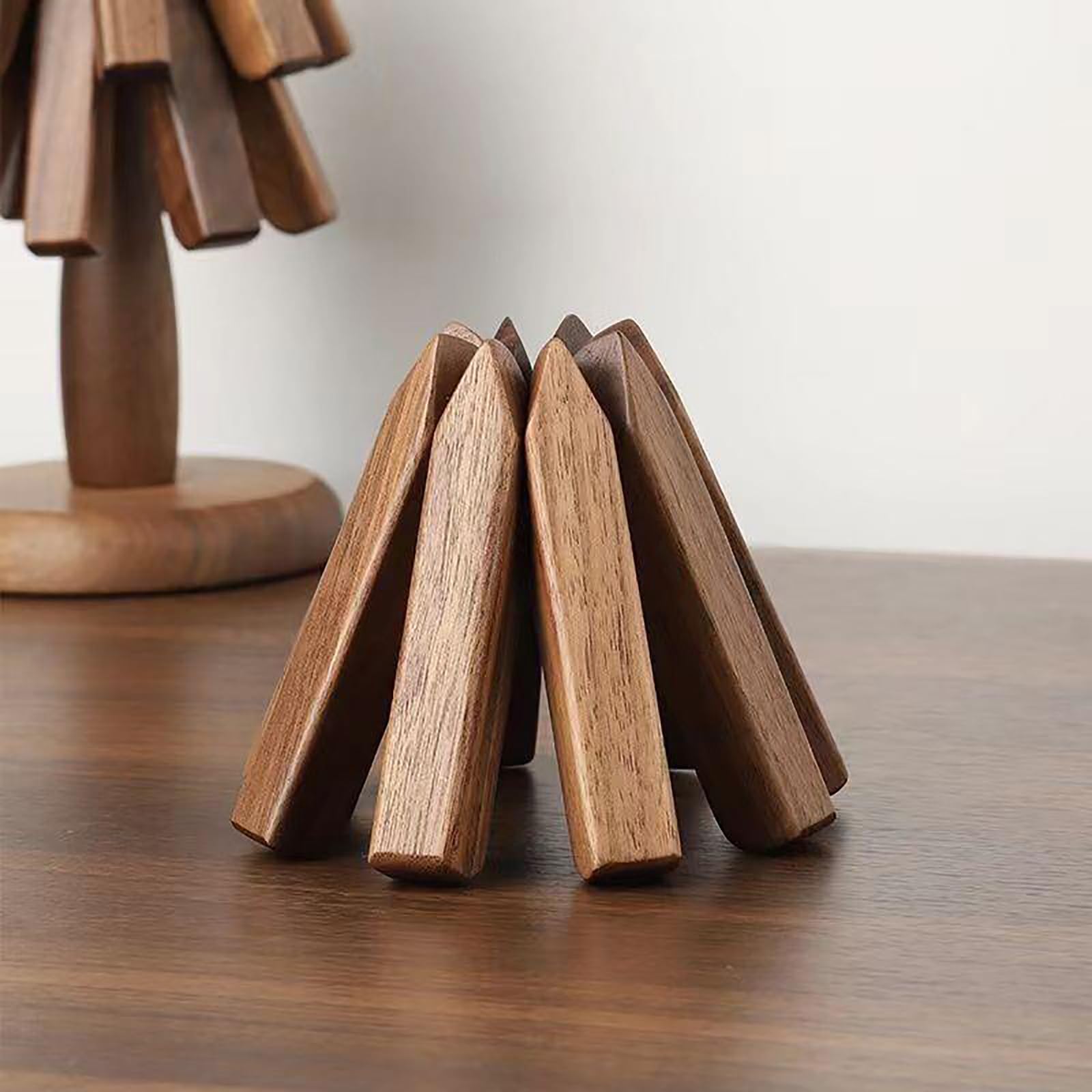 Sottopentola In Legno A Forma Di Albero – Set Da 4 Sottopentola + 1 Sottobicchiere, Regalo Ecologico Per Cucina