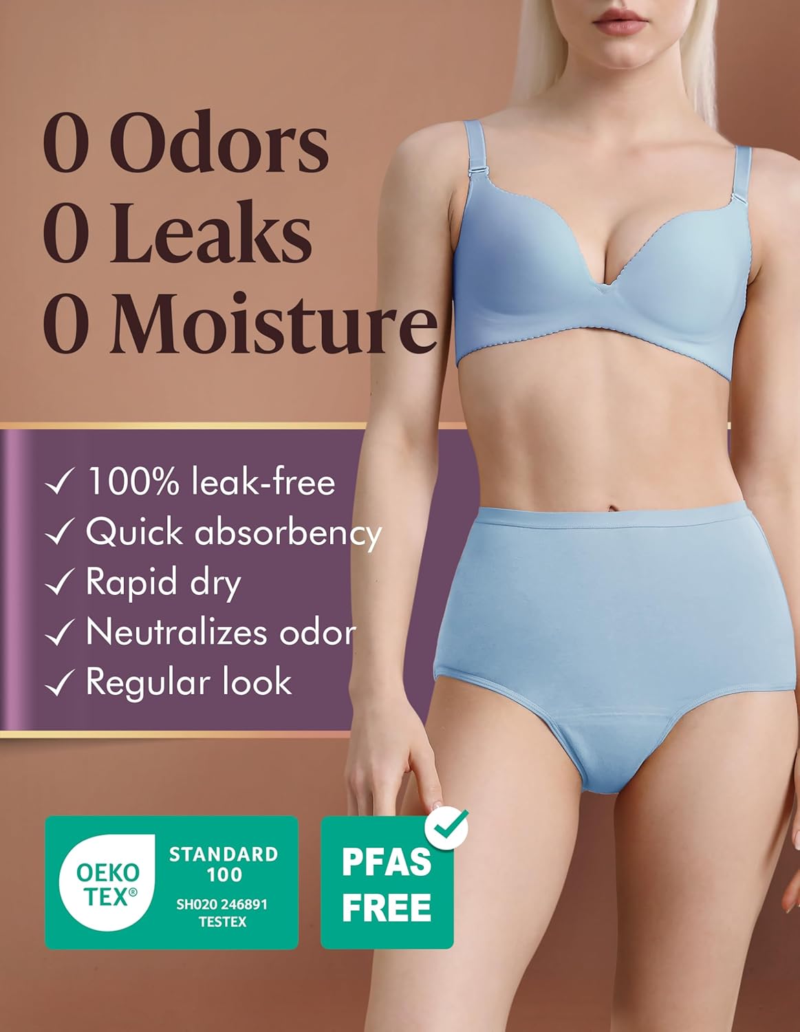 AIRCUTE Washable Urine Absorbency Incontinence Underwear for Women Bladder Leak Proof Cotton Panties 60ML 5 Pack(5 Colors, Medium) - Image 2