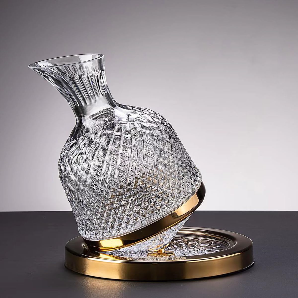 50 Oz Red Wine Decanter Set, 360 Rotation, Thickened Crystal Glass Rotating Decanter for Wine Liquor Drinker Gifts (Golden)