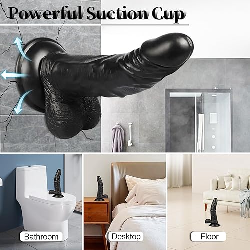 Miniatura 4 de La varita clásica realista de silicona negra multiusos con ventosa, herramientas indispensables para una noche inolvidable de 8 pulgadas, material