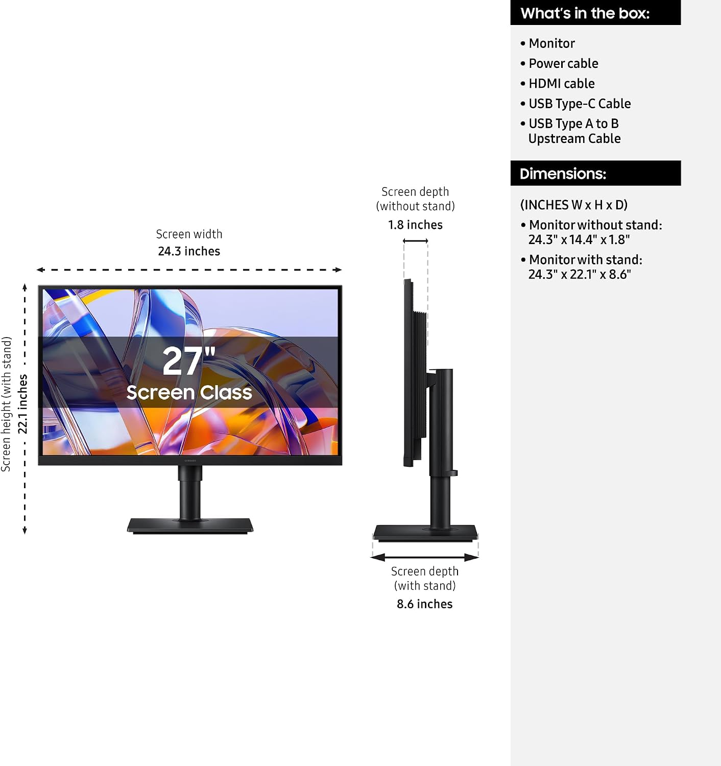 Samsung 27" ViewFinity S8 (S80UH) High-Resolution Monitor, 4K UHD (3840x2160), USB-C (90W), Ergonomic Stand, HDR10+, Easy Connection, LS27H802UANXZA