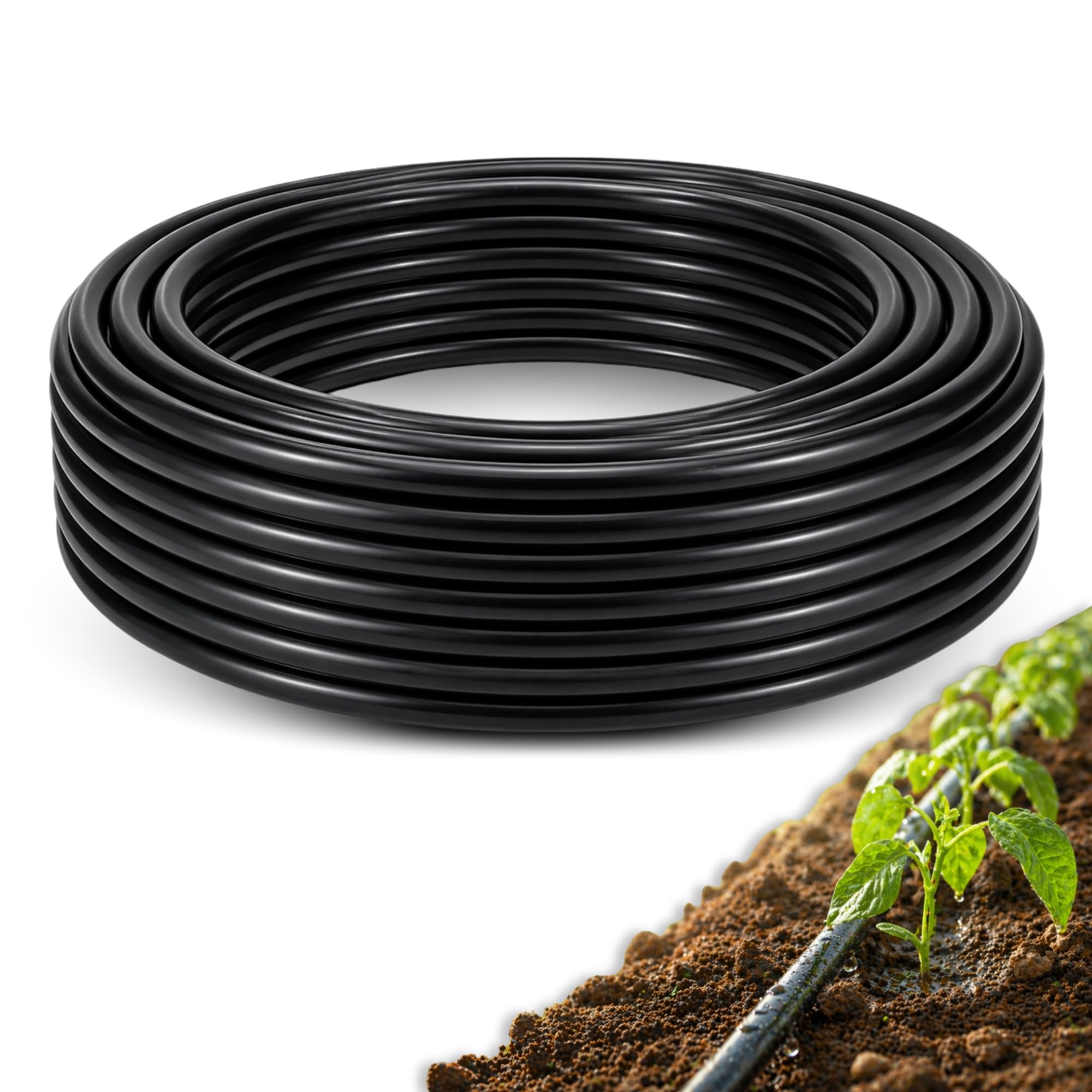 Tuberia de Riego por Goteo, Tubería riego rigida de polietileno (PE) 16 mm de diámetro, Para uso tanto profesional o agrícola, Presión de uso máxima 4 atm, Color Negro, Longitud 100 Metros