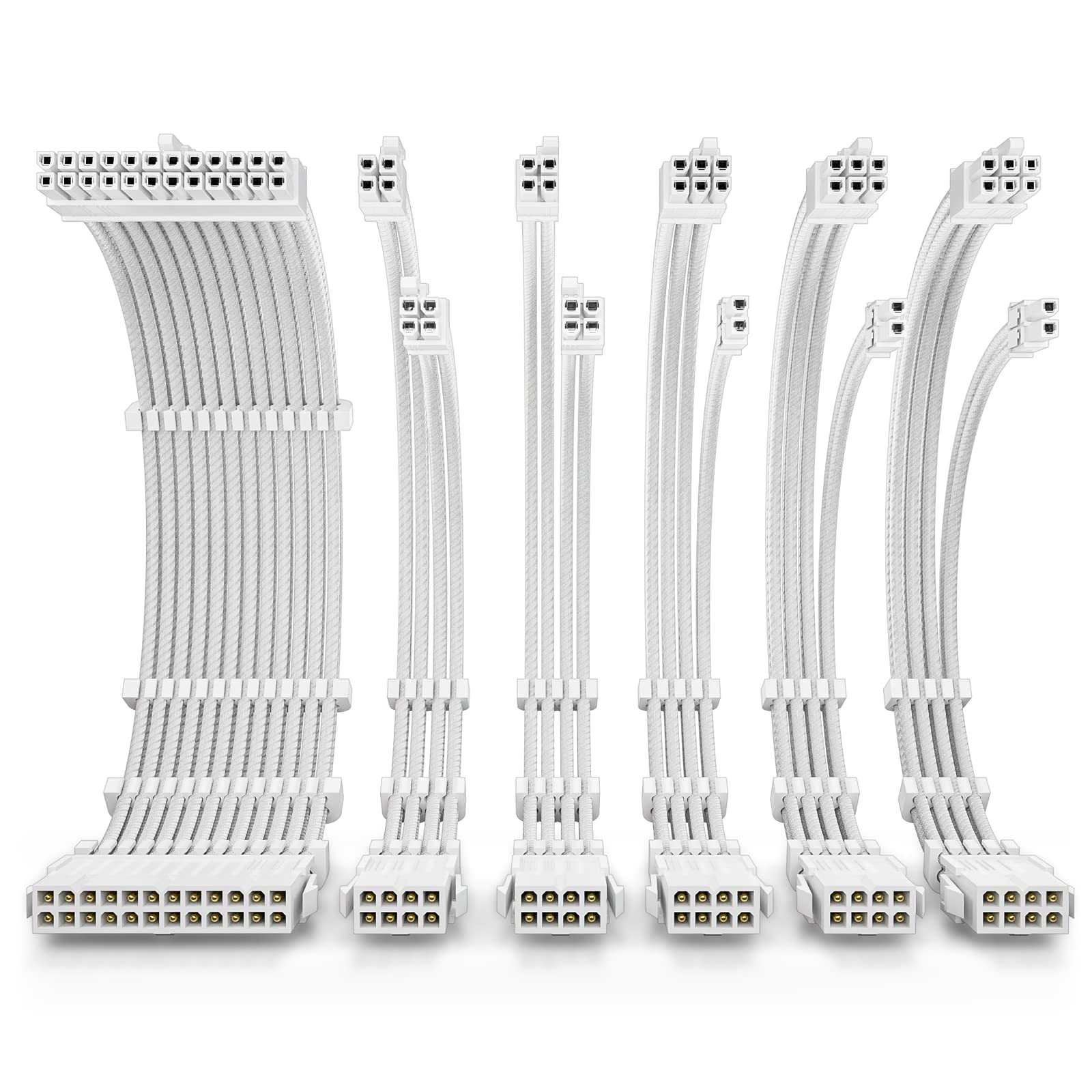 AntecPower Supply Sleeved Cable, PSU Extension Cable Kit / 1x24pin ATX / 2x8pin (4+4) EPS / 3x8pin (6+2) PCI-E, 30cm Length with Combs, Dual EPS White (White Connector)