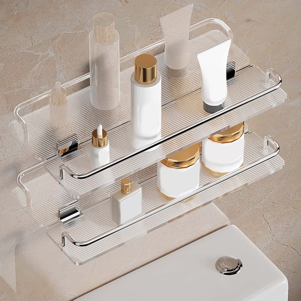 SDGBCXD Wall Mounted Floating Bathroom Shelf, Dressing Table Organizer for Cosmetics, Kitchen Spice Rack, Towel Holder(2 Single Pole,50Cm)