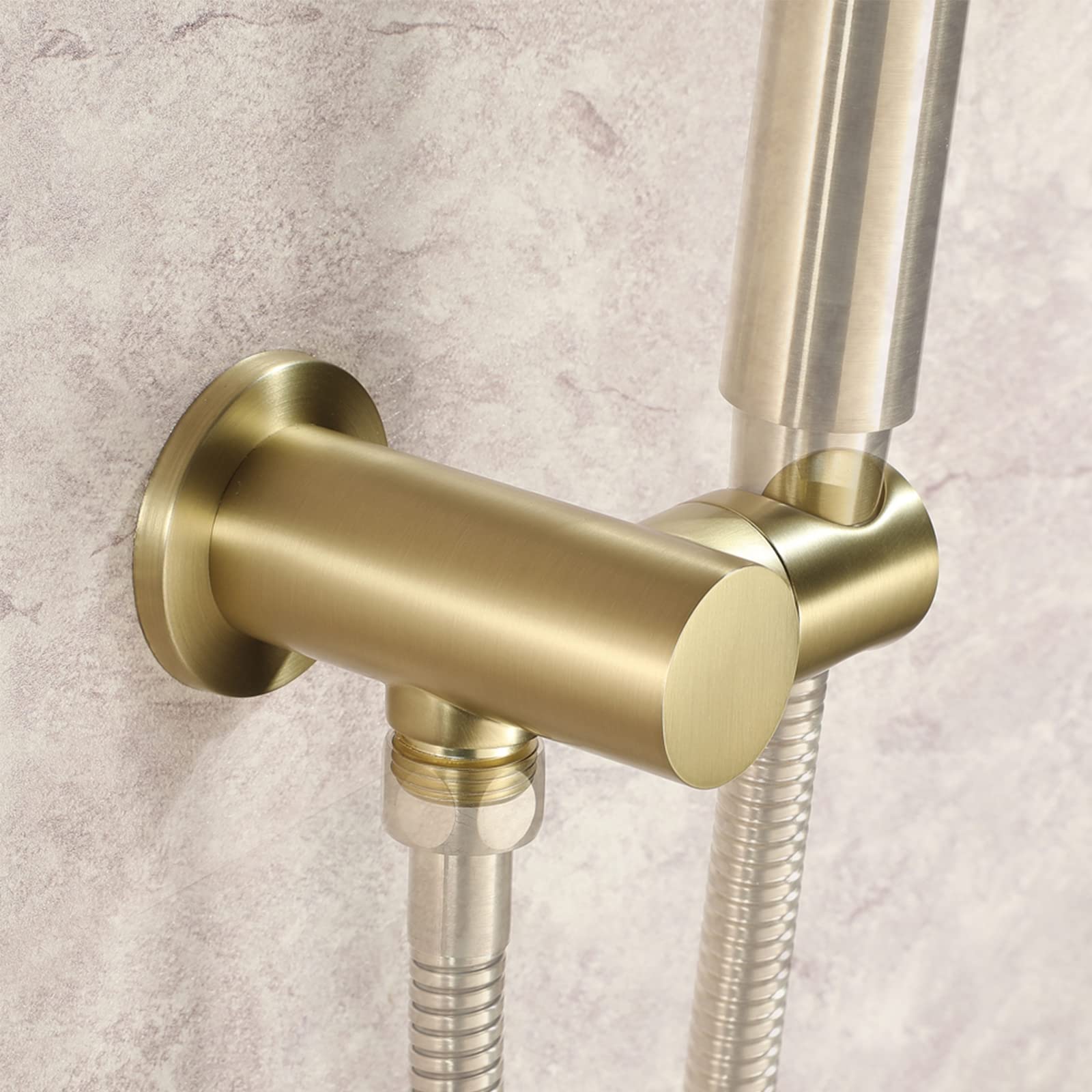 Duschkopfhalter, runder Verstellbarer Duschhalter, Wandhalterung aus gebürstetem Gold, 360 ° drehbarer Messinghalter mit Ablauf, für Badezimmer