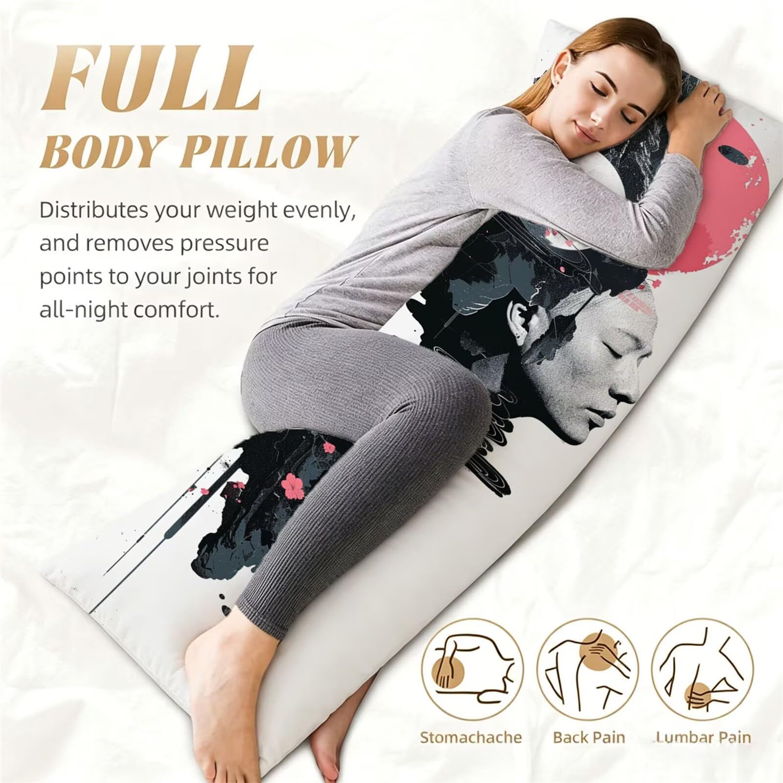 Funda de Almohada 60 x 180 cm Gris Protector Almohada 180 cm con Cremallera Invisible, Lino Durable y Transpirable Pillow Case Abstracto Impresión a Doble Cara para Cama, Sofá y Dormitorio dg-596