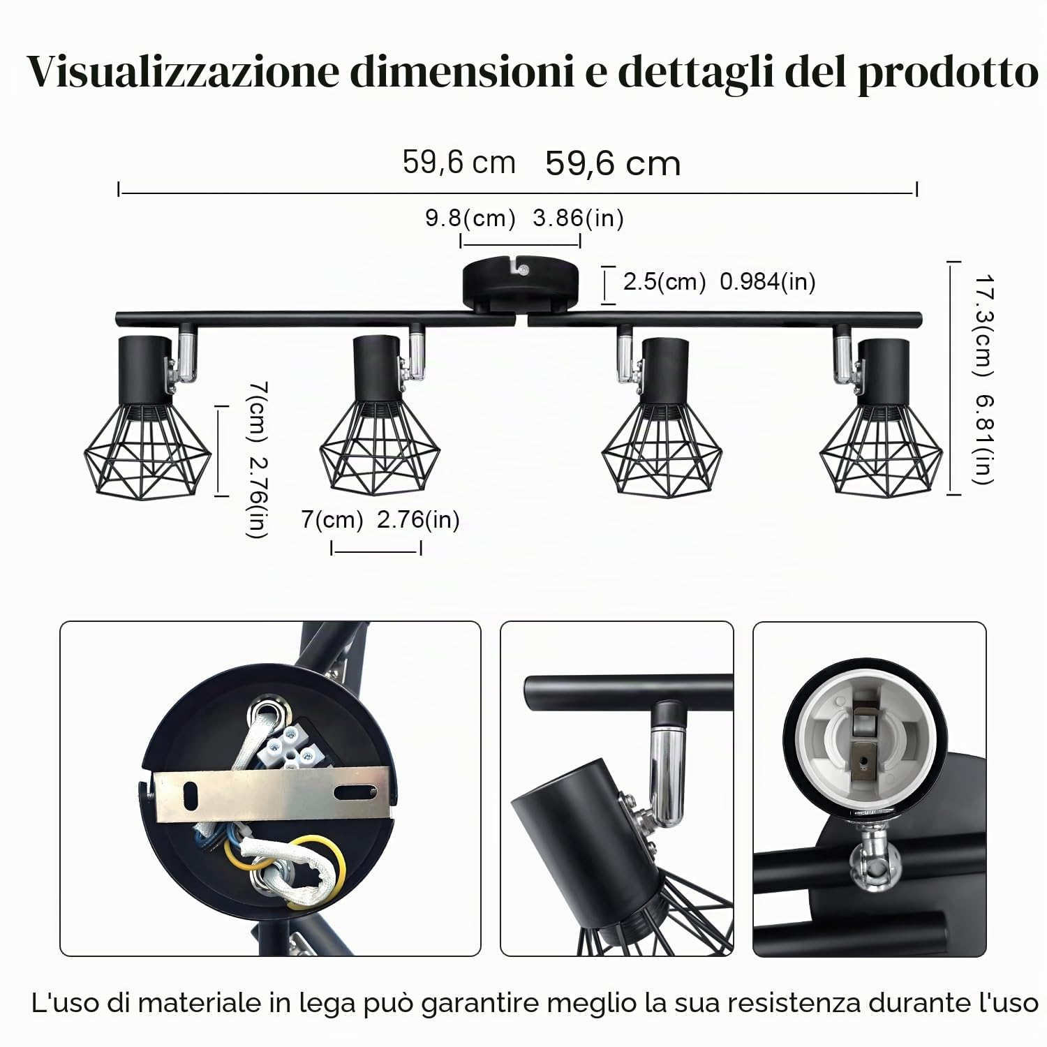 faretti soffitto orientabili, lampadario faretti con 4 Attacco E14,lampada da soffitto retrò, applique soffitto per Cucina, Soggiorno, Camera da Letto,neri(Senza Lampadina)