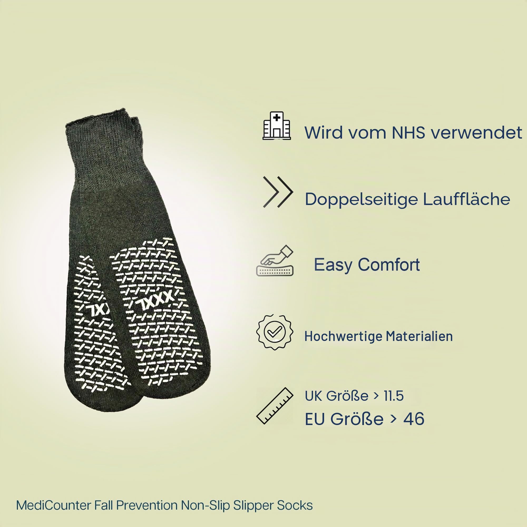 MediCounter 6 Paar Doppelprofil-Socken, bariatrische Hausschuhe, Fallschutz, größere, breitere, längere Socken, wie von NHS verwendet, Grau (6 Paar), grau, 12/15 UK Wide