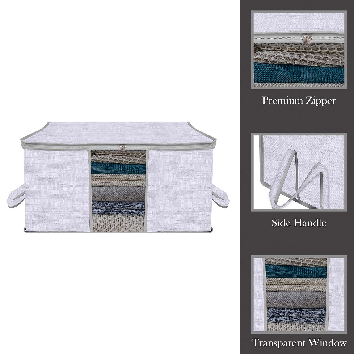 Kuber Industries Unterbett-Aufbewahrungstasche, Kleideraufbewahrung, Organizer, durchsichtiges Fenster, Decken-Abdeckung, Stoff-Organizer mit Griff, Jute-Druck-Design, groß, 6 Stück, Grau