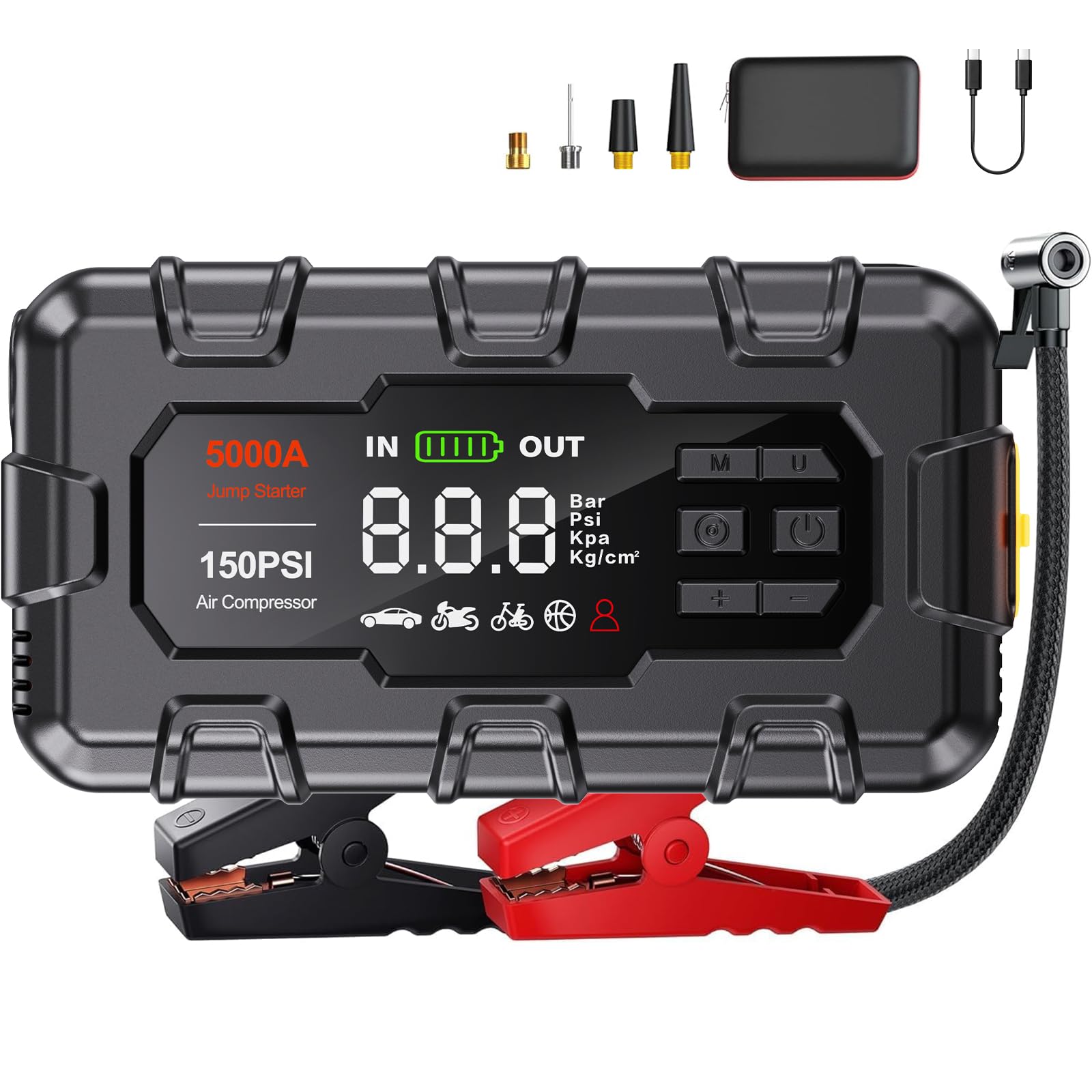 Jump Starter 5000A Car Battery Jump Starter with Air Compressor for Up to 9 0L Gas and 8