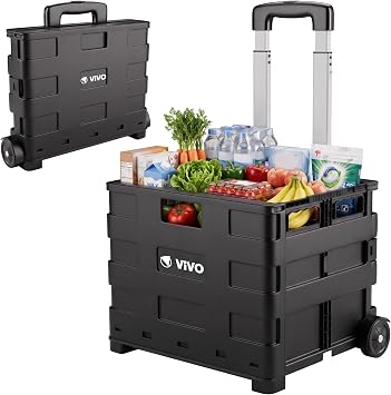 Foldable Shopping Trolley, 25 Kg Boot Cart with Wheels, 30L Capacity Large Folding Supermarket Grocery Shopping Boot Cart Box for Camping Fishing Festival