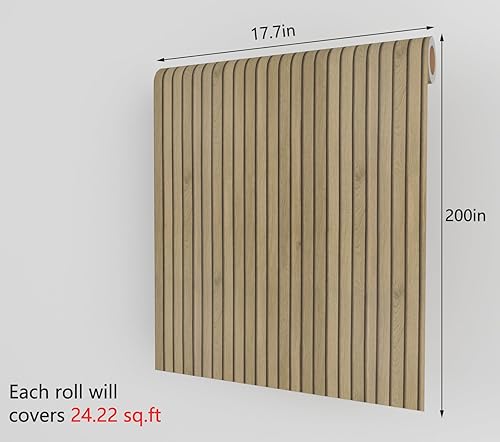Miniatura 7 de Decotalk Papel tapiz de listones de madera de 17.7 x 200 pulgadas, papel tapiz de pared de listones de madera extraíble, papel de contacto de