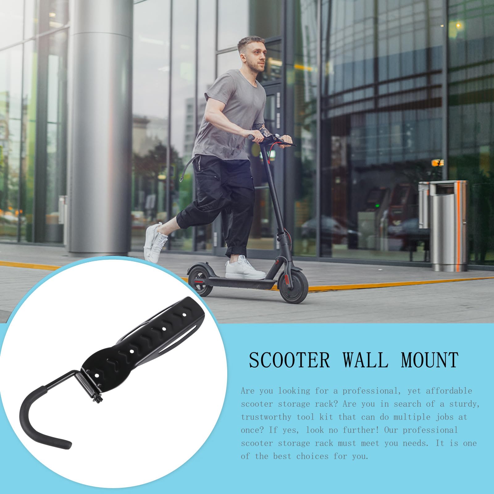 Cabilock Soporte de Pared para Scooter Capacidad de Carga 50kg Colgador Vertical Resistente para Monopatín Material Ecológico Negro Adecuado para Almacenamiento y Organización en Garaje