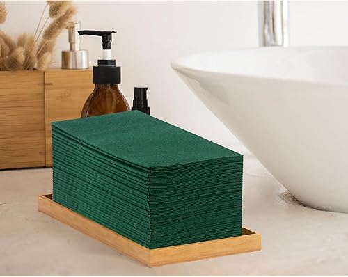 Miniatura 4 de KAMMAK Servilletas desechables de color verde oscuro con paño de bolsillo como servilletas de papel para cena, paquete de 100 toallas de mano