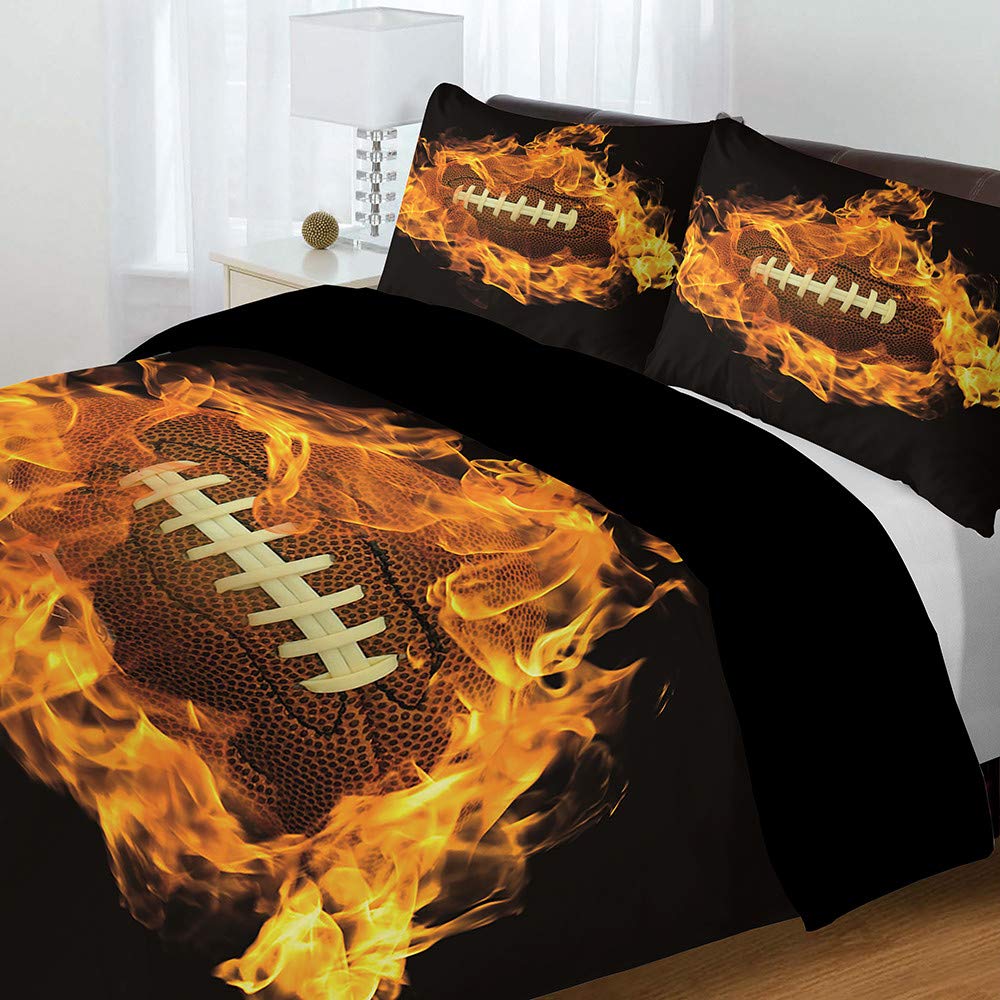 Stillshine. Komplet pościeli z mikrofibry z motywem rugby i poszewką na poduszkę 80 x 80 cm, kolor czerwony, zielony, czarny, niebieski, zestaw pościeli z mikrofibry (czarny, 200 x 200 cm)
