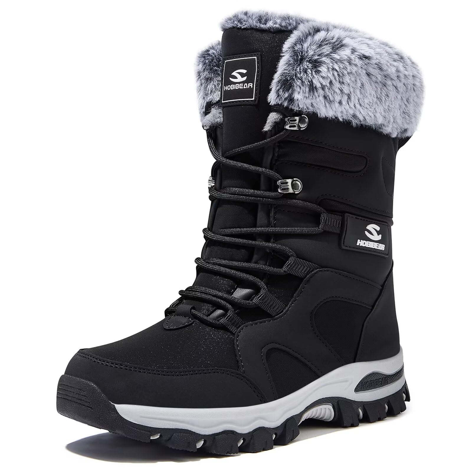 HOBIBEAR Women's Winter Snow Boots | Mid-Calf | Faux Fur | Water Resistant size 8