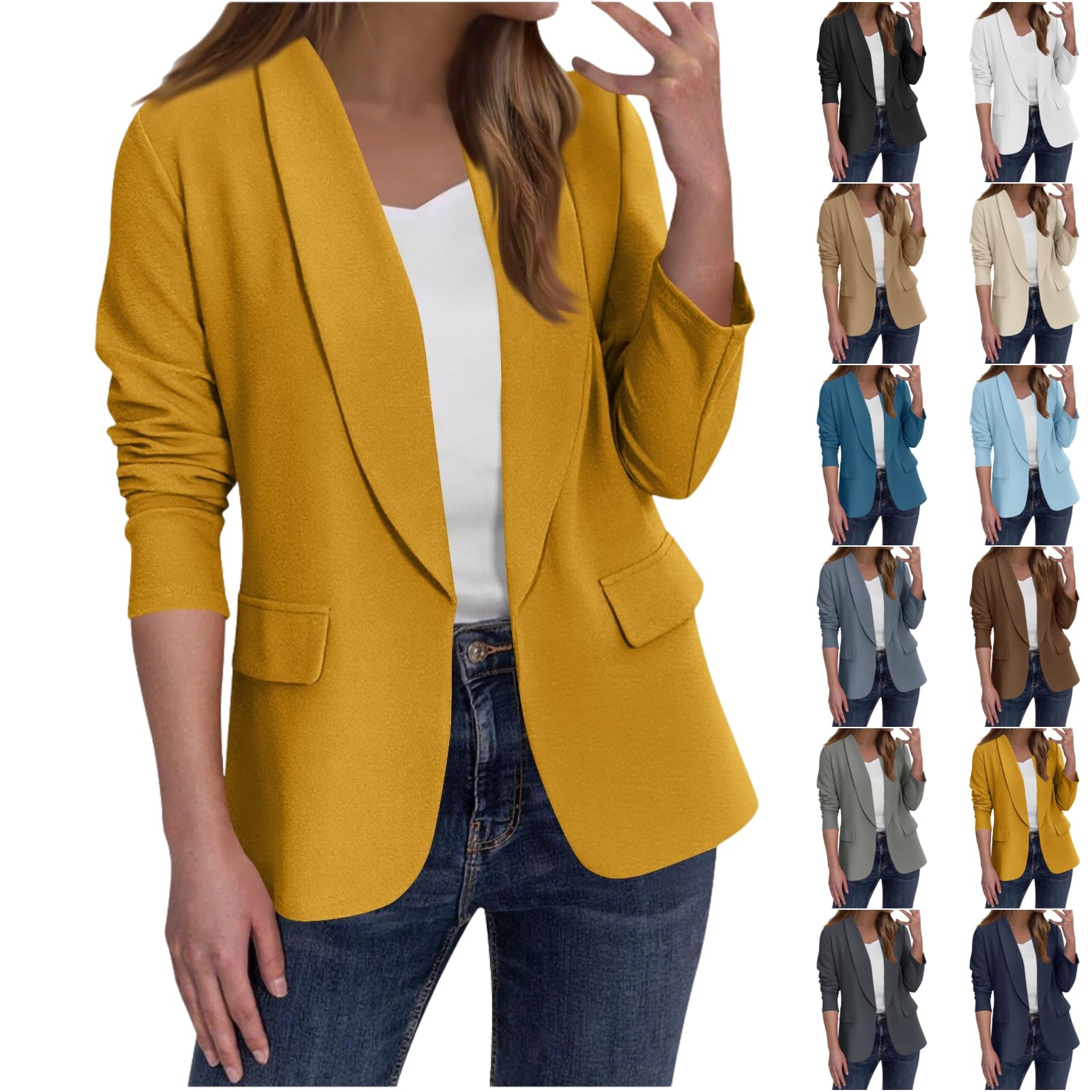 Blazers for Women Fall Fashion Business Casual Oversized Long Sleeve Open Front Work Office Suit Jackets Pockets