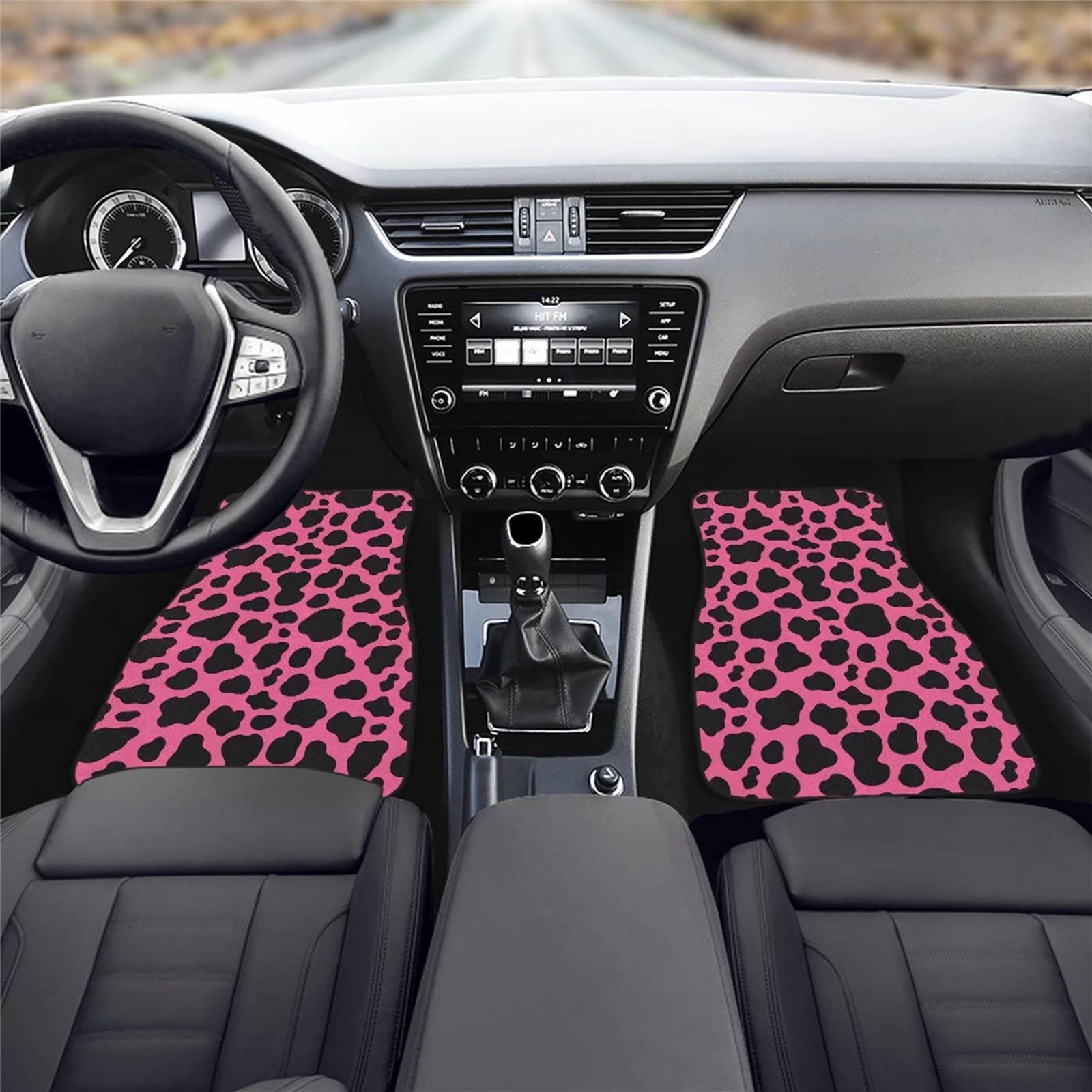 4 Pezzi Tappetini Pavimento Auto Mucca Rosa Nera, Vestibilità Universale Anteriore Conducente Passeggero e Sedile Posteriore per la Maggior parte delle Auto con Retro in Gomma Antiscivolo