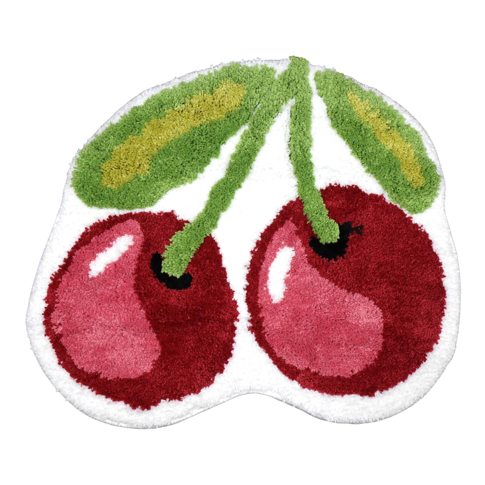 Jnidesier Fruit Non-Slip Bath Mat, Cherry Bathroom Decor Area Rug, Soft & Absorbent Plush Coral Fabric, Washable Bathroom Rug, 19.5" x 24", Pink