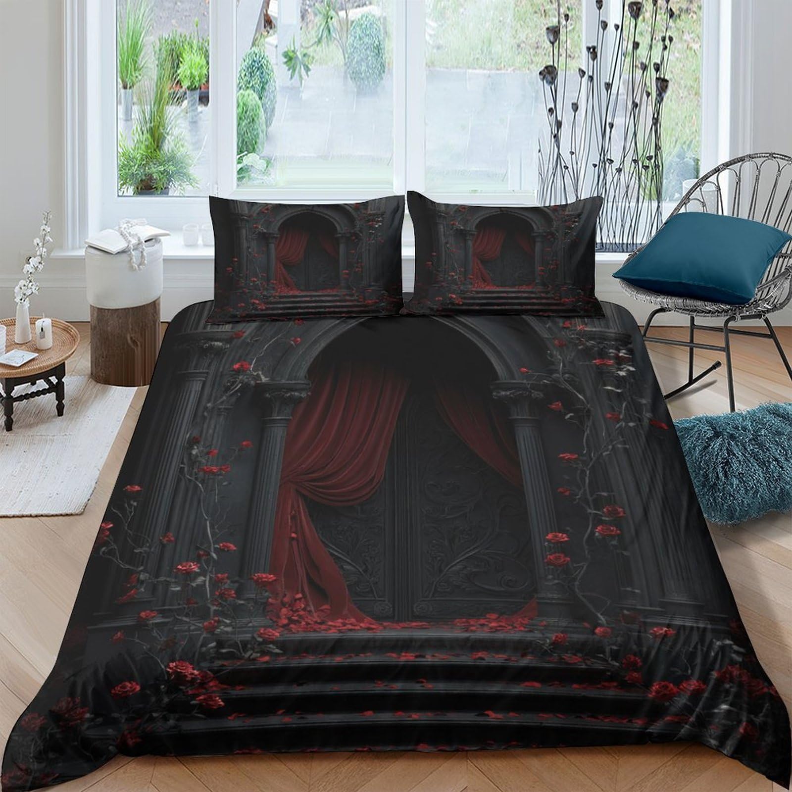 XFKLYNVCJ 3D Printed Gothic door Comforter Cover Microfiber Dark fantasy architecture Duvet Cover Lightweight Breathable for College Dorm Student Dormitory Bedding Use Single（140x200cm）