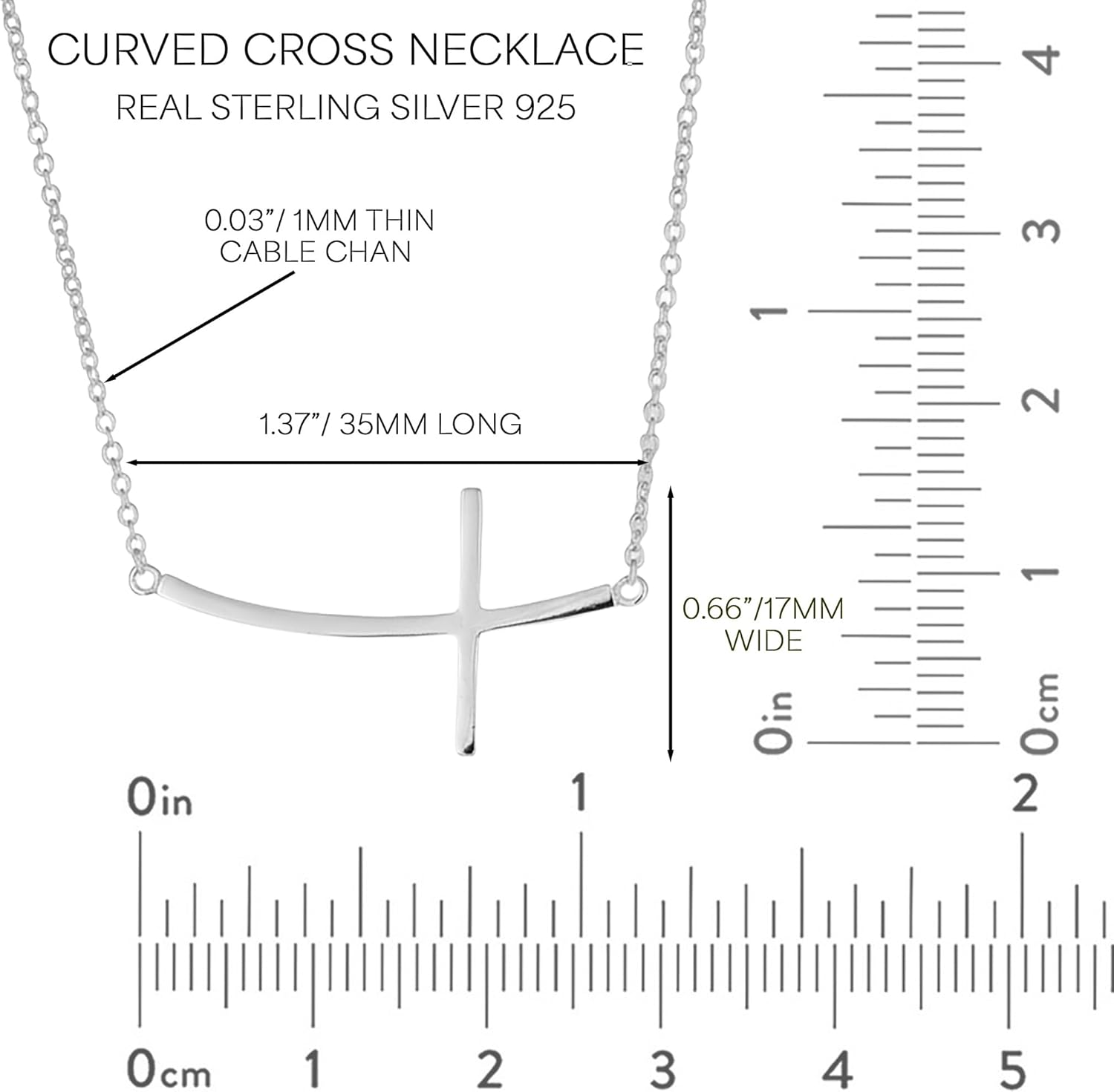 Ritastephens Sideways Cross Necklace Adjustable 16 to 18 Inches Real Sterling Silver Curved Pendant- Gift ready