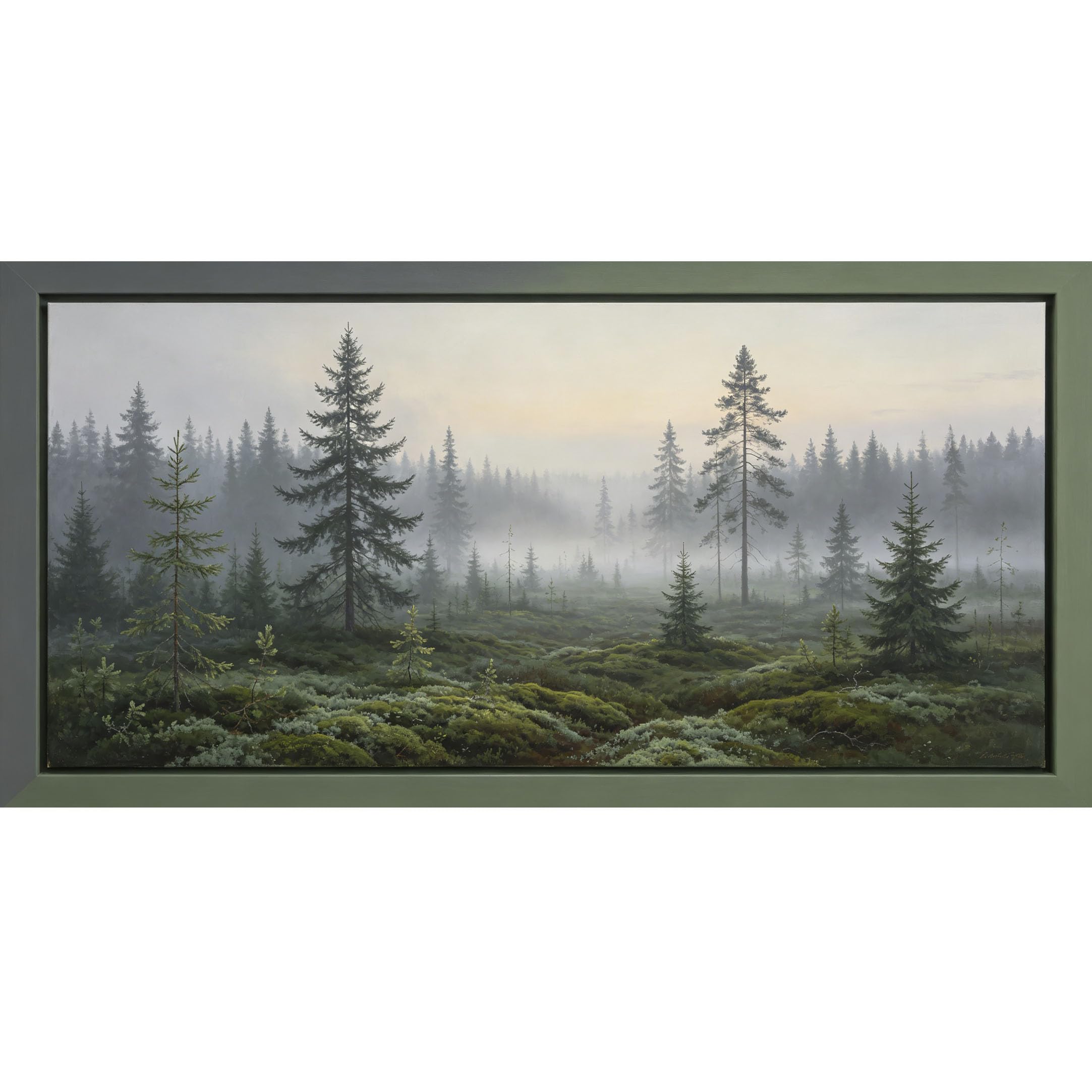 Agglomerix 3D Framed Wall Art Misty Coniferous Forest Landscape Oil Painting Pine Tree Moss Fog Large Size SelfAdhesive Removable Wall Decor Prints Artwork for Living Room Bedroom Office