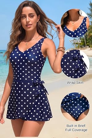 Yonique One Piece Swimdress for Women - Wrap Tie Side Swimsuit with Skirt