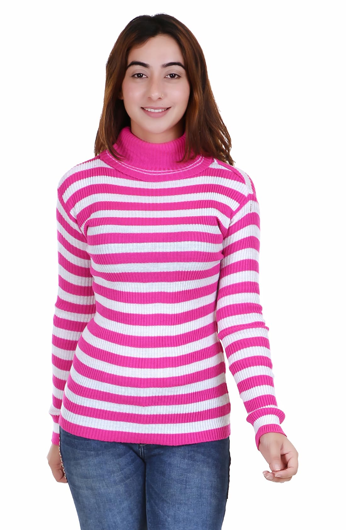 Women's & Girls Strip Super Warm Woolen Full Sleeves High Neck/Inner/Skivvy/Sweater/Pullover for Winters. Pack of 1-image-22